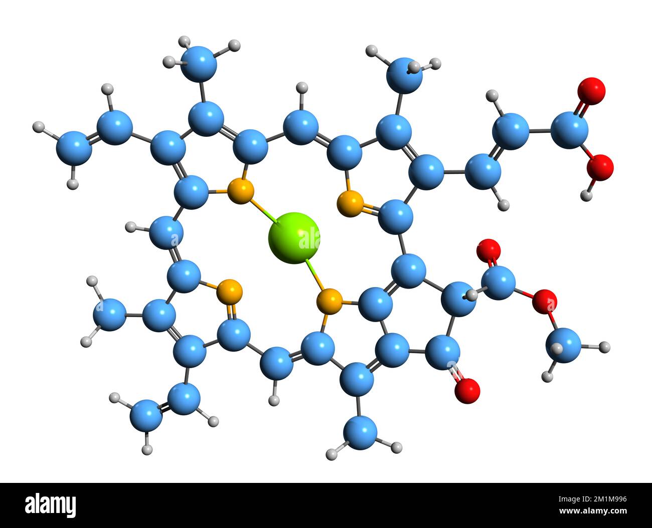 3D immagine di Protoclorofillide formula scheletrica - struttura chimica molecolare di monovinil protoclorofillide isolato su sfondo bianco Foto Stock