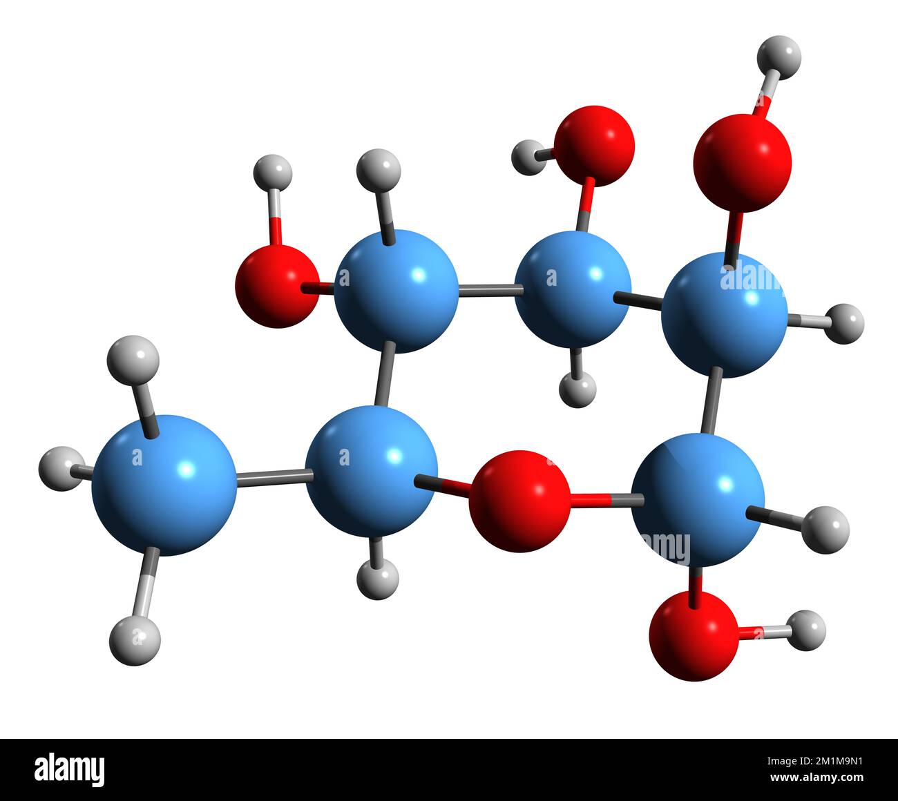 3D immagine della formula scheletrica del ramnosio - struttura chimica molecolare dell'isodulcit isolato su sfondo bianco Foto Stock