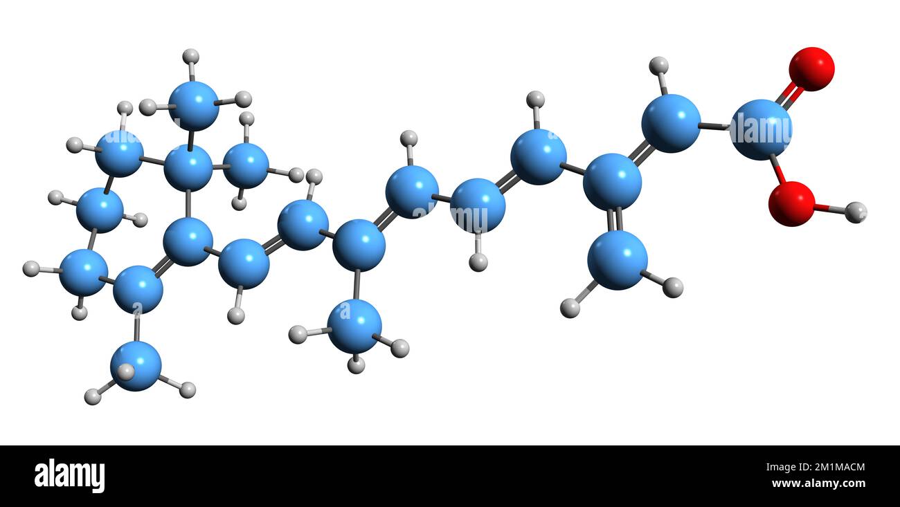 3D immagine della formula scheletrica dell'acido retinoico - struttura chimica molecolare dell'acido della vitamina A isolato su sfondo bianco Foto Stock