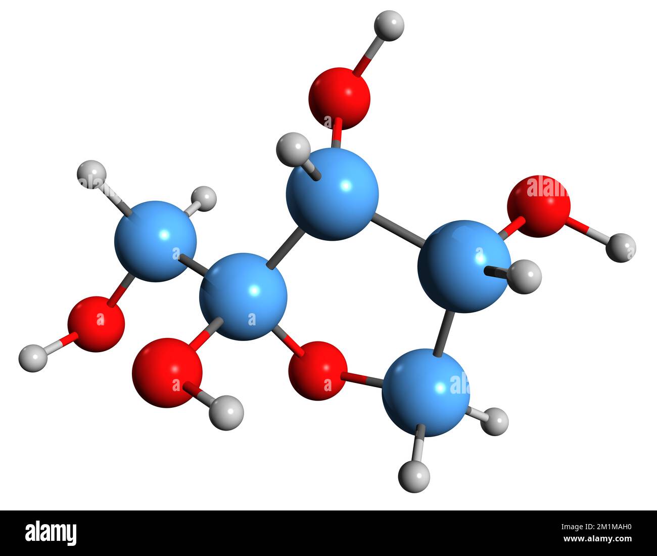 3D immagine della formula scheletrica del ribulosio - struttura chimica molecolare del monosaccaride Arabinulosio isolato su sfondo bianco Foto Stock