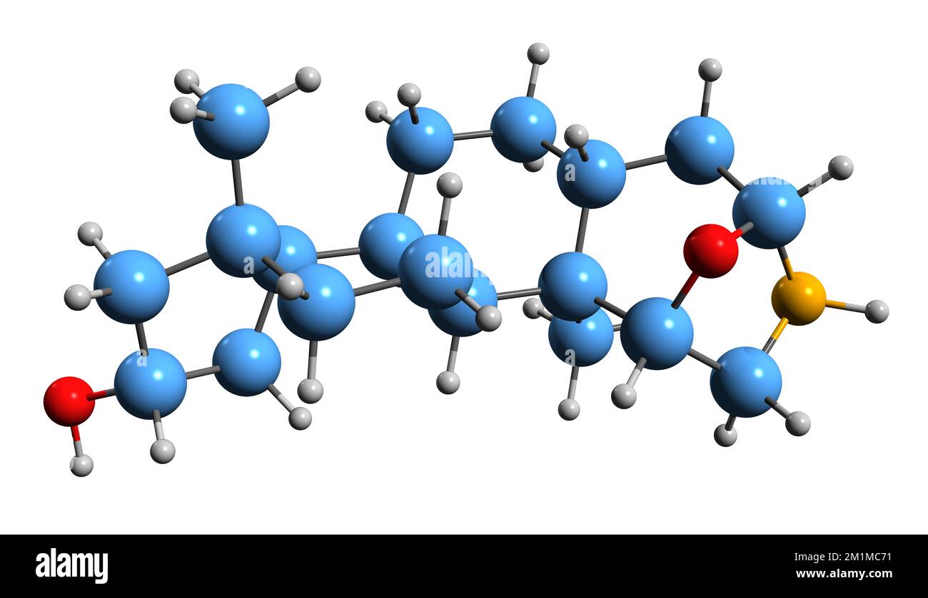 3D immagine di Samandarin formula scheletrica - struttura chimica molecolare di salamandra fuoco alaloide steroideo tossico isolato su sfondo bianco Foto Stock