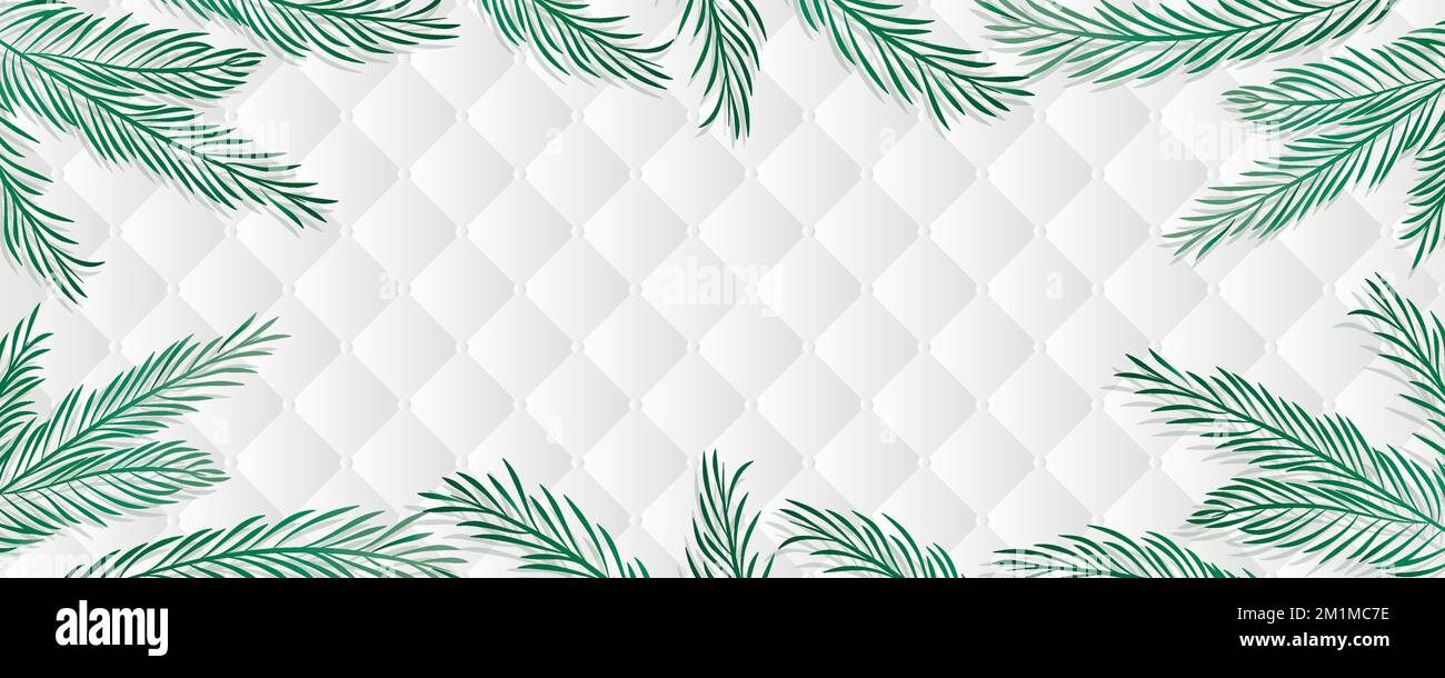 lusso bianco natale sfondo astratto banner con rami di abete Illustrazione Vettoriale