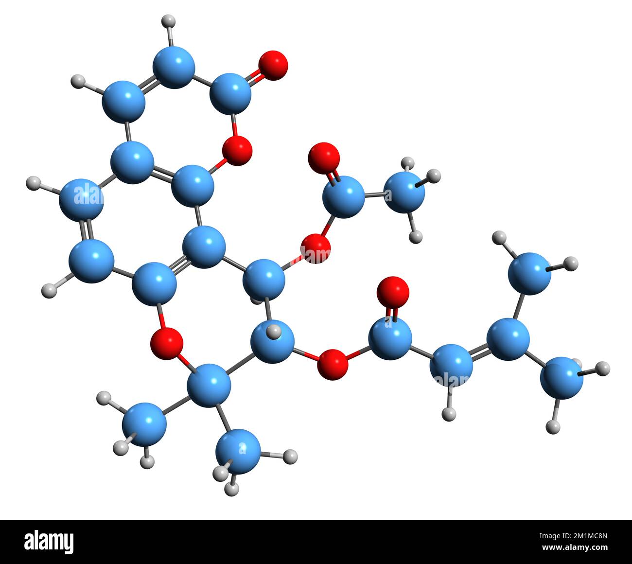 3D immagine di Samidin formula scheletrica - struttura chimica molecolare della cumarina isolata su sfondo bianco Foto Stock