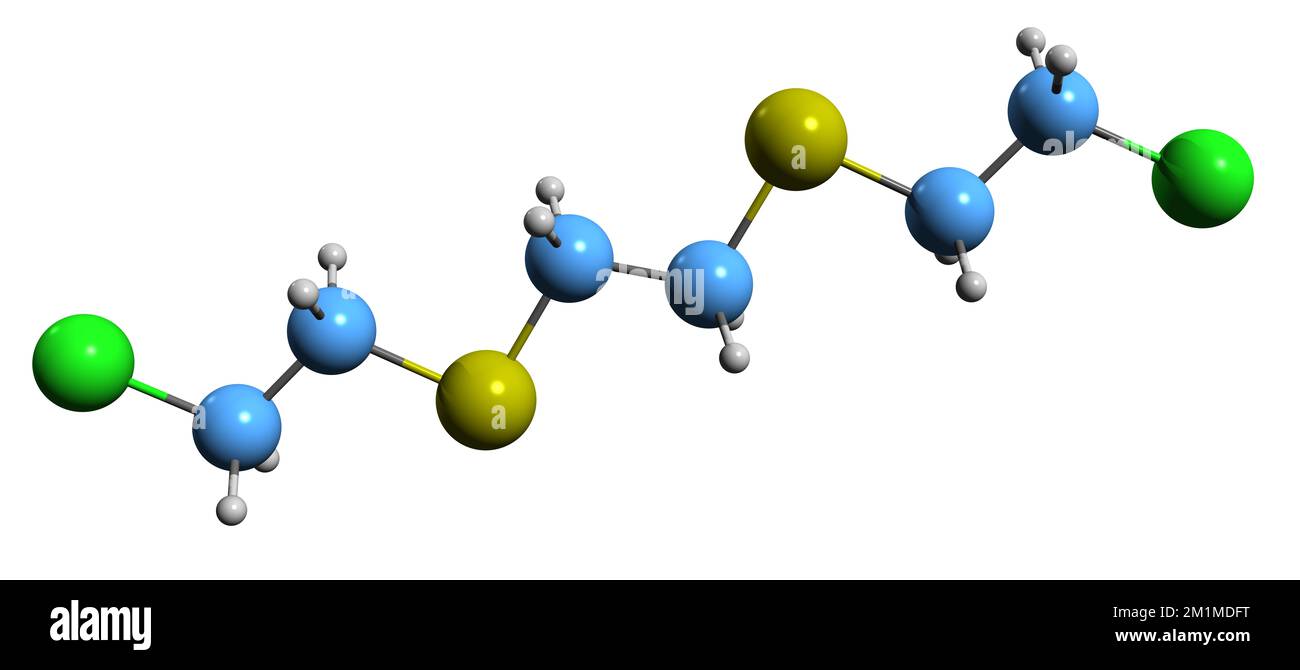 3D immagine della formula scheletrica di Sesquimustard - struttura chimica molecolare dell'agente Q isolato su sfondo bianco Foto Stock