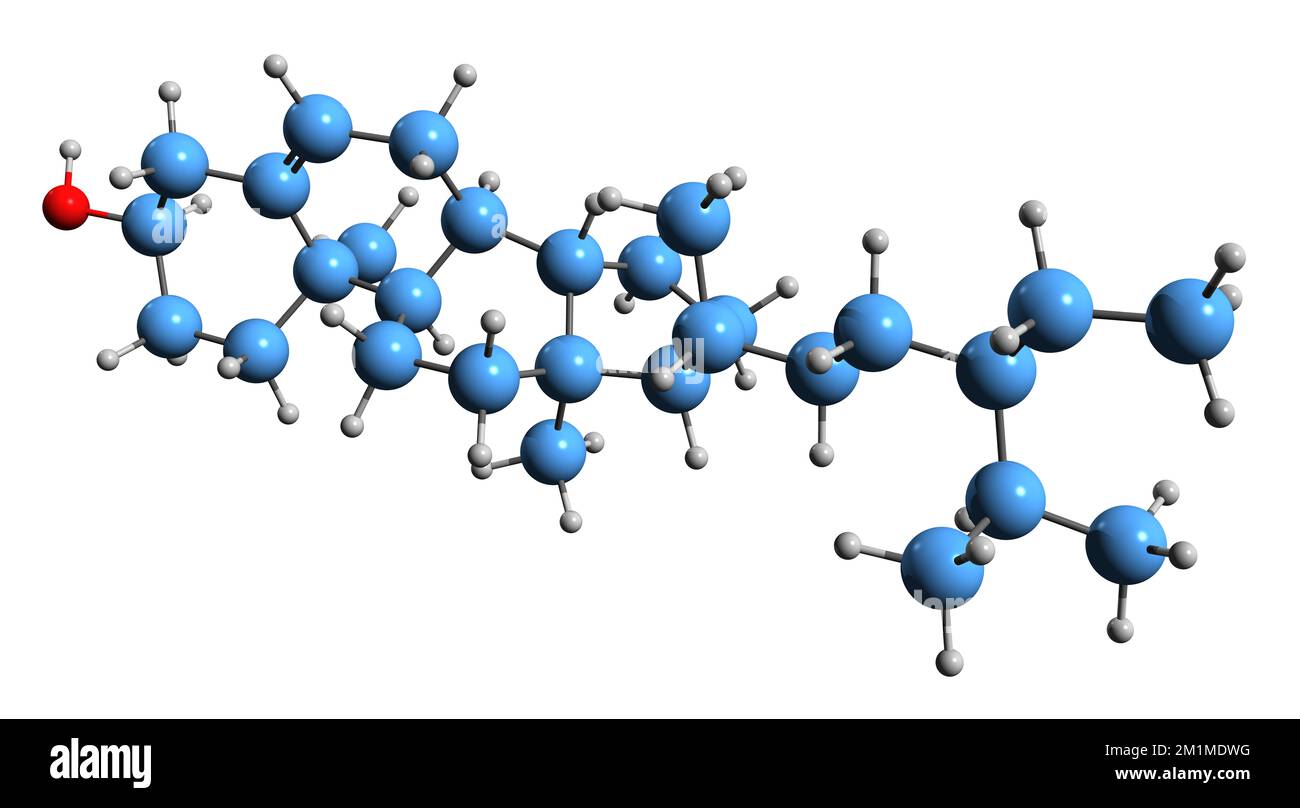 3D immagine della formula scheletrica del beta-sitosterolo - struttura chimica molecolare dello sterolo vegetale isolato su sfondo bianco Foto Stock