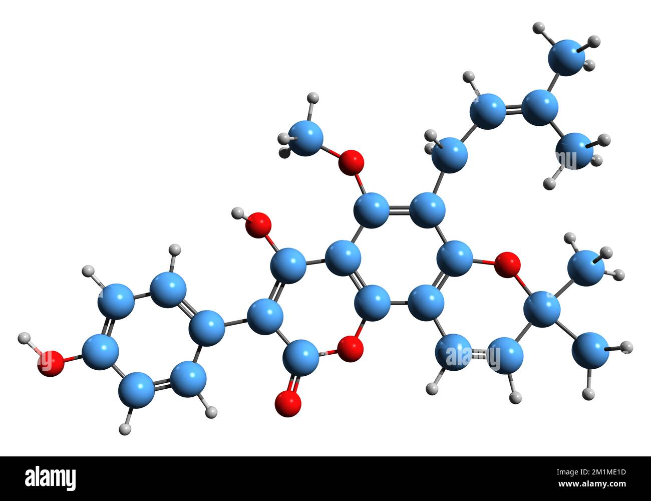 3D immagine di scandeline formula scheletrica - struttura chimica molecolare della cumarina isolata su sfondo bianco Foto Stock