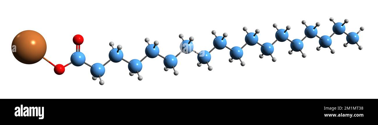 3D immagine dello stearato di potassio formula scheletrica - struttura chimica molecolare del componente liquido del sapone isolato su sfondo bianco Foto Stock