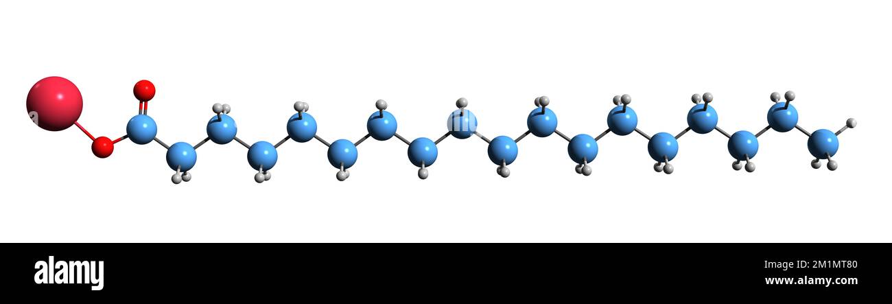3D immagine di sodio stearato formula scheletrica - struttura chimica molecolare ottadecanoato di sodio isolato su sfondo bianco Foto Stock