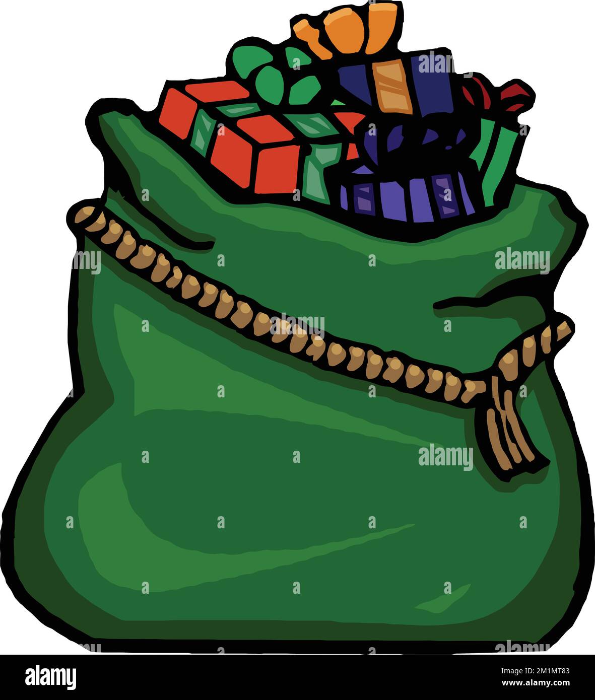 borsa babbo natale verde con regali Illustrazione Vettoriale