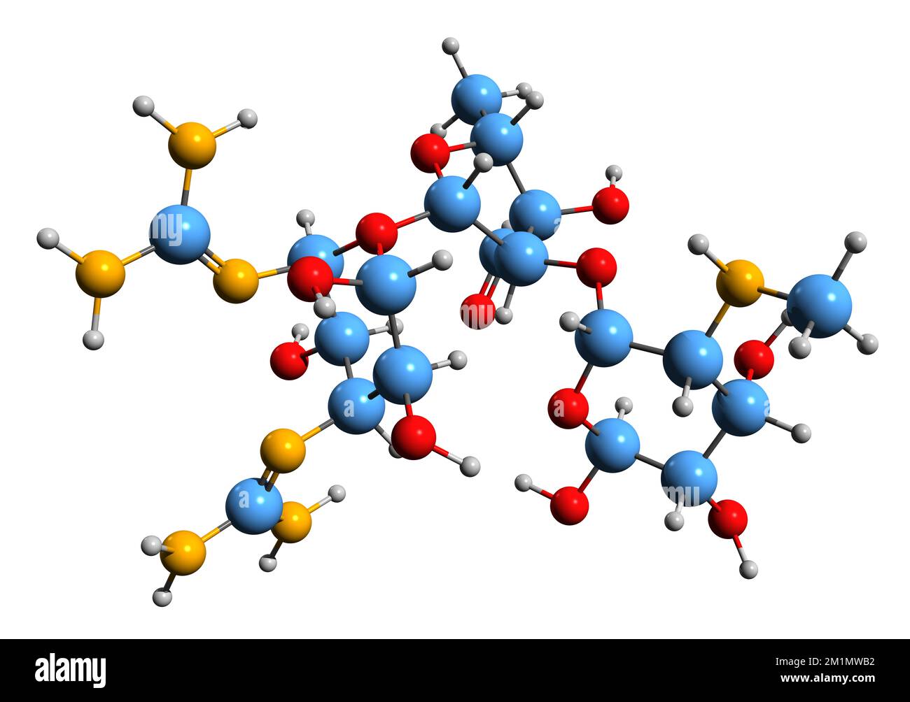 3D immagine della formula scheletrica della streptomicina - struttura chimica molecolare del farmaco antibiotico isolato su sfondo bianco Foto Stock