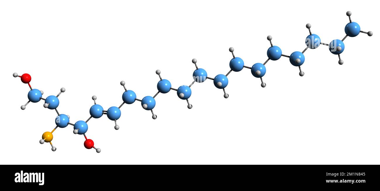 3D immagine di sfingosina formula scheletrica - struttura chimica molecolare di amminoalcool alifatico esempio isolato su sfondo bianco Foto Stock