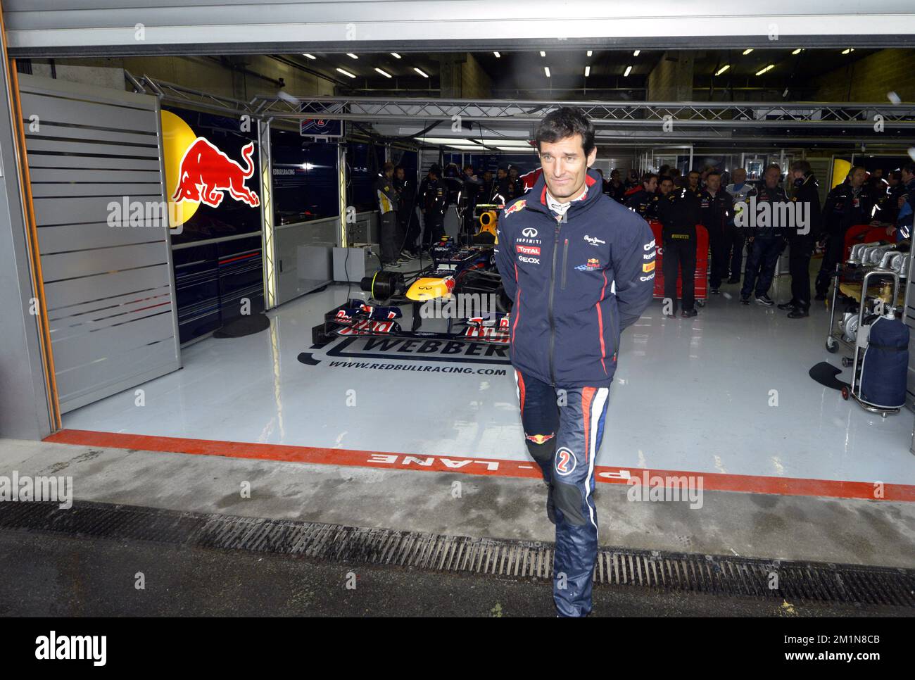 20120831 - BRUXELLES, BELGIO: L'australiano Mark Webber della Red Bull Racing ha illustrato in una sessione di prove libere in vista del Gran Premio del Belgio F1, a Spa-Francorchamps, venerdì 31 agosto 2012. Il Gran Premio di Formula uno di Spa-Francorchamps si svolge questo fine settimana, dal 31 agosto al 02 settembre. Foto Stock