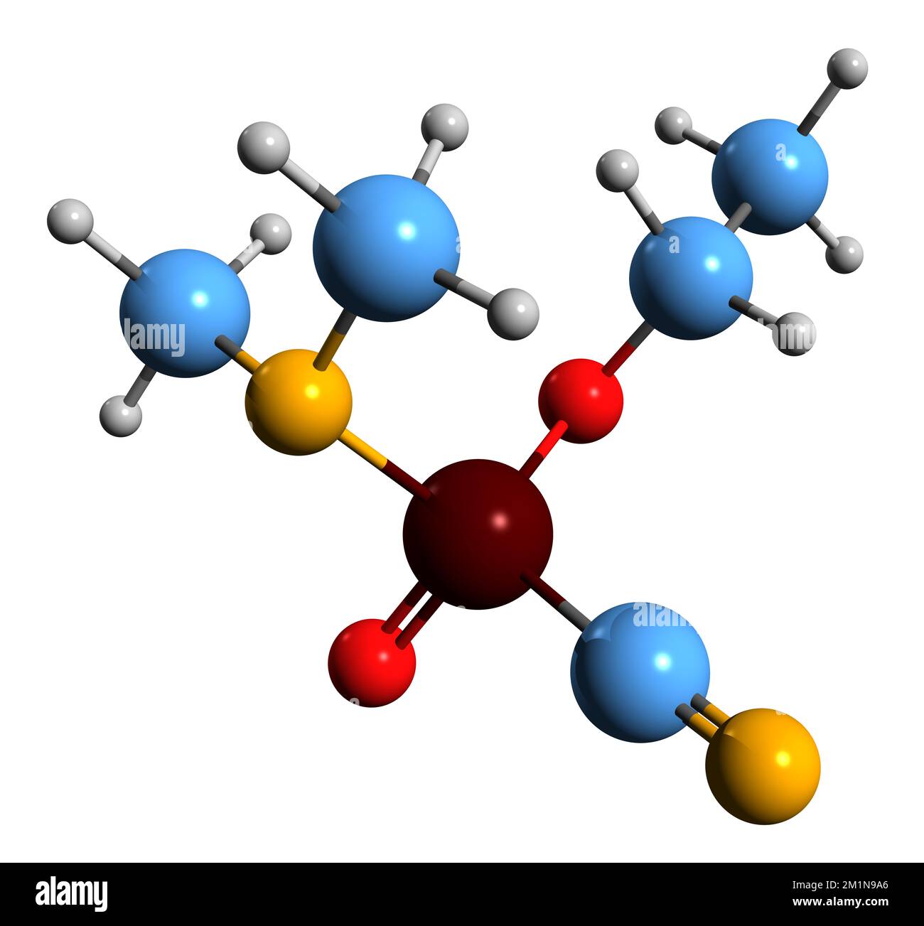 3D immagine di Tabun formula scheletrica - struttura chimica molecolare dell'agente nervoso isolato su sfondo bianco Foto Stock