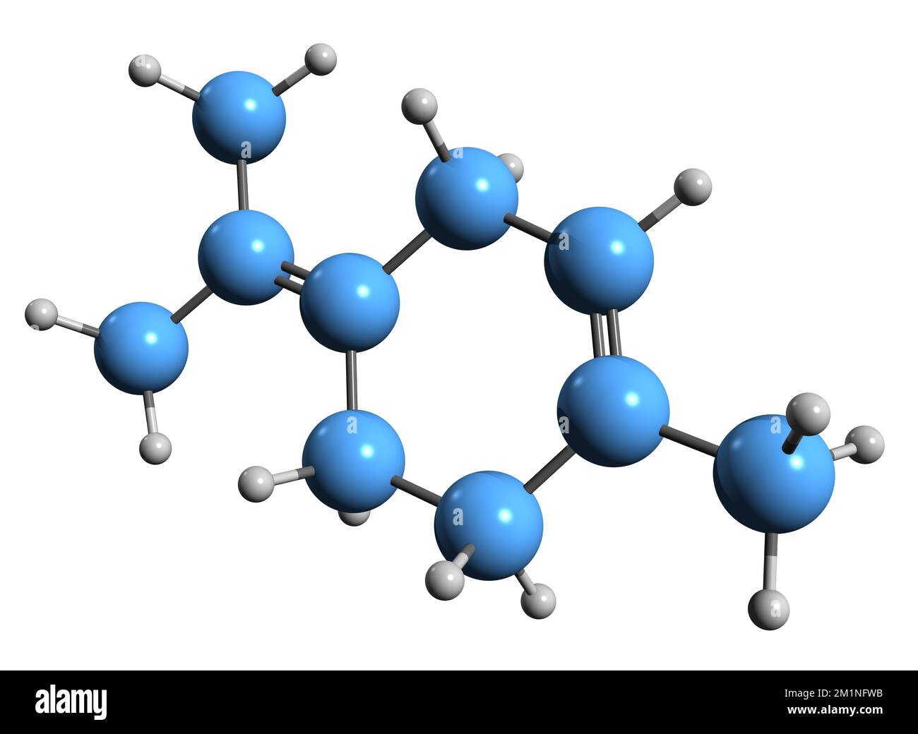 3D immagine della formula scheletrica del terpinene - struttura chimica molecolare del monoterpene isolato su sfondo bianco Foto Stock