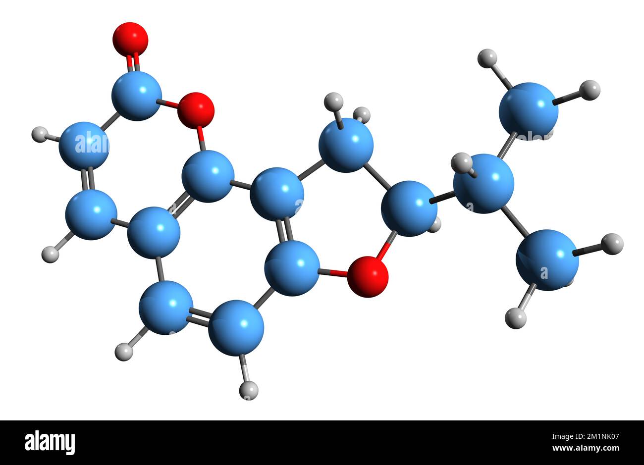 3D immagine di tetraidrooroselolo formula scheletrica - struttura chimica molecolare della cumarina isolata su sfondo bianco Foto Stock