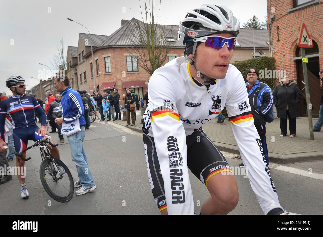 Il tedesco Rick Zabel, nella foto, dopo la 69th° edizione della gara ciclistica di un giorno del Tour delle Fiandre per il U23, si è portato a 160,6 km da Oudenaarde a Oudenaarde, sabato 06 aprile 2013. FOTO DI BELGA DAVID STOCKMAN Foto Stock