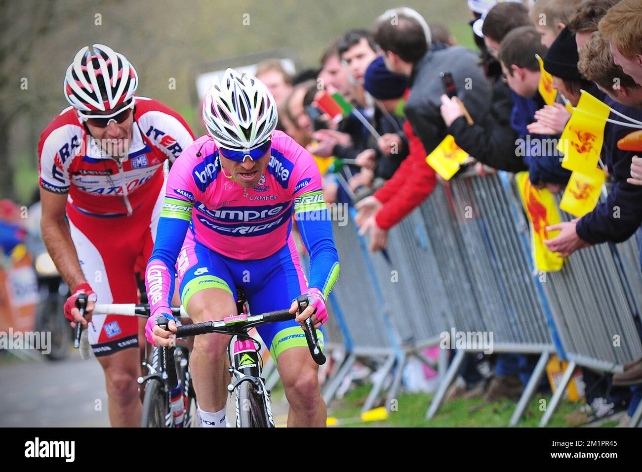 20130421 - LIEGE, BELGIO: Italiano Damiano Cunego del team Lampre-Merida in azione a la Redoute muro durante la 99th edizione della gara ciclistica Liegi-Bastogne-Liegi di un giorno, domenica 21 aprile 2013, a Liegi. FOTO DI BELGA DAVID STOCKMAN Foto Stock