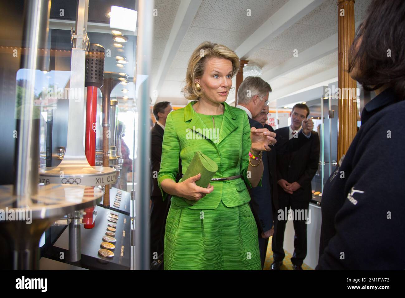 20130513 - LOSANNA, SVIZZERA: La principessa Mathilde del Belgio è raffigurata al museo del CIO durante una visita reale alla sede del Comitato Olimpico Internazionale (CIO) a Losanna, Svizzera, lunedì 13 maggio 2013. BELGA FOTO PISCINA JULIEN WARNAND Foto Stock