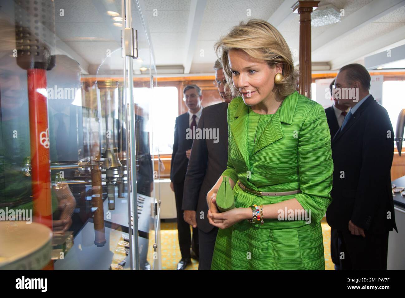 20130513 - LOSANNA, SVIZZERA: La principessa Mathilde del Belgio è raffigurata al museo del CIO durante una visita reale alla sede del Comitato Olimpico Internazionale (CIO) a Losanna, Svizzera, lunedì 13 maggio 2013. BELGA FOTO PISCINA JULIEN WARNAND Foto Stock