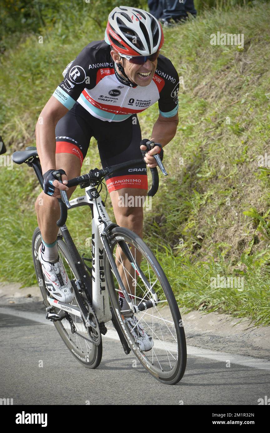Il belga Stijn Devolder del team RadioShack-Leopard in azione durante il campionato nazionale belga di ciclismo per uomini d'elite, domenica 23 giugno 2013, a la Roche-en-Ardenne. FOTO DI BELGA POOL FOTO Foto Stock