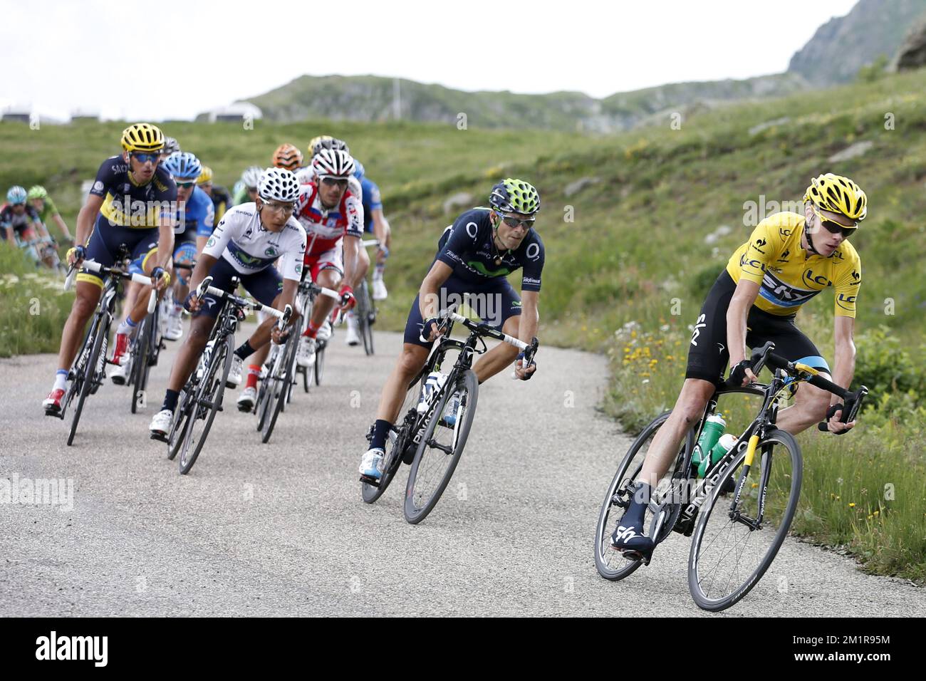 Chris Froome britannico del Team Sky ha illustrato nella 18th° tappa della 100th° edizione della gara ciclistica Tour de France, a 168 km da Gap a Alpe d'Huez, Francia, giovedì 18 luglio 2013. Foto Stock