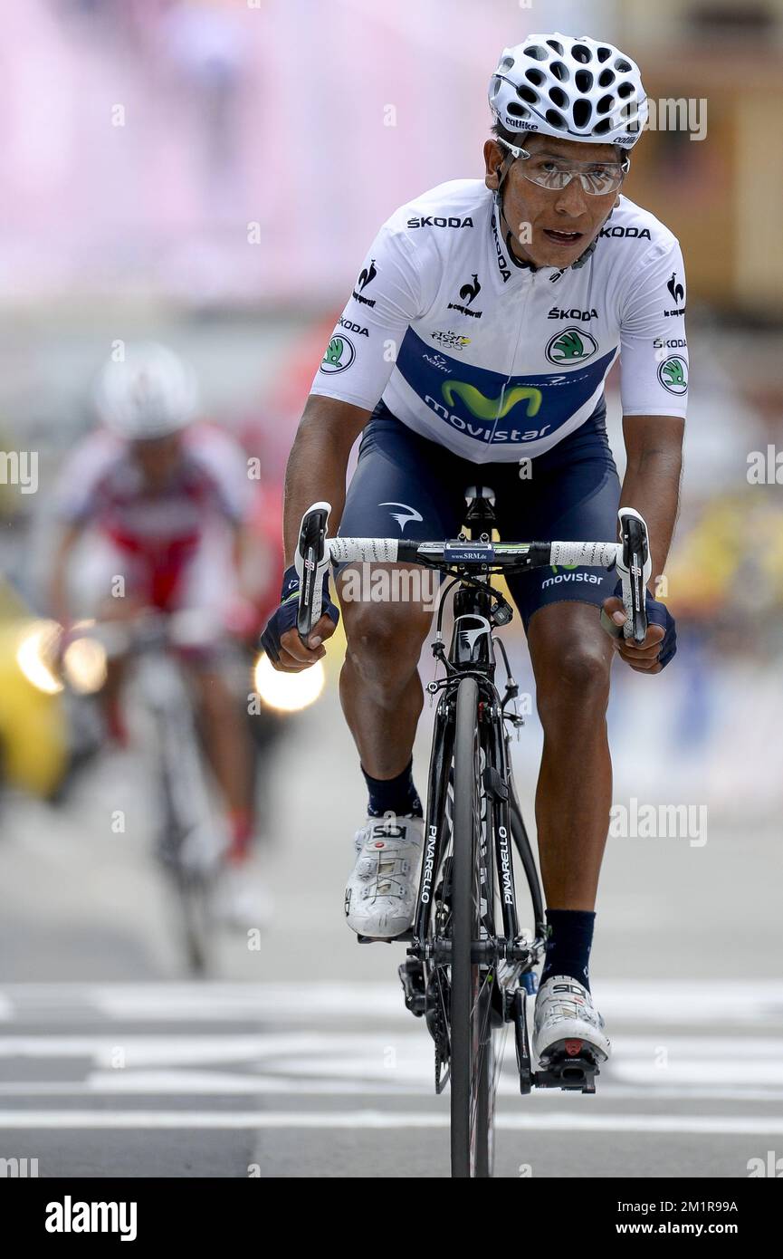 Colombiano di Nairo Quintana di Movistar nella foto al termine della 18th tappa della 100th edizione del Tour de France, a 168 km da Gap all'Alpe d'Huez, Francia, giovedì 18 luglio 2013. Foto Stock