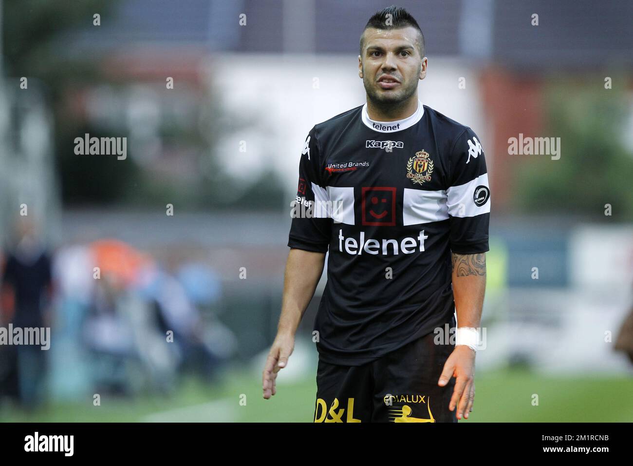 Alessandro Cordaro di Mechelen è stato raffigurato durante la partita della Jupiler Pro League tra Waasland-Beveren e KV Mechelen, a Beveren, sabato 10 agosto 2013, il terzo giorno del campionato di calcio belga. Foto Stock