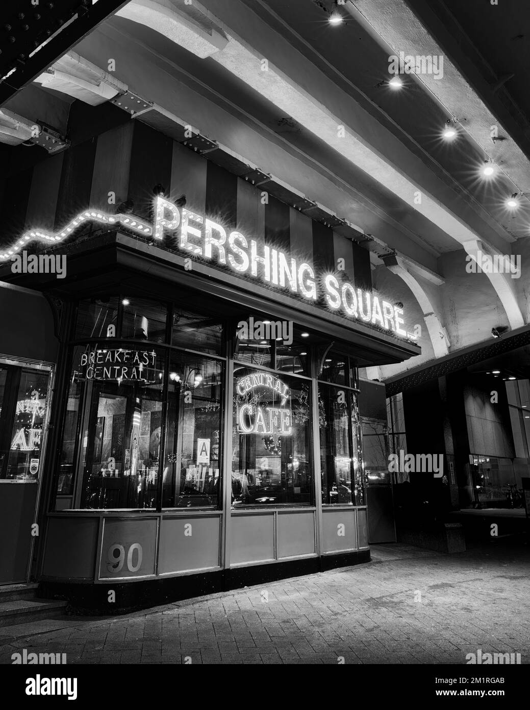 Cartello al neon di Pershing Square. Foto Stock