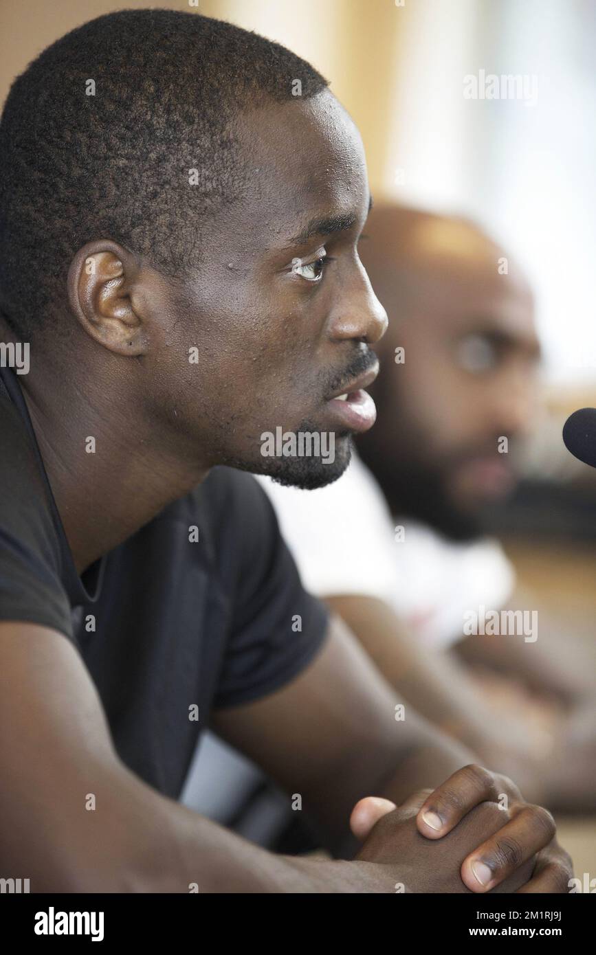 20130905 - BRUXELLES, BELGIO: Triplice jumper francese Teddy Tangho nella foto durante una conferenza stampa, giovedì 05 settembre 2013 a Bruxelles, in vista della riunione di atletica Van Damme del Belgacom Memorial venerdì. FOTO DI BELGA NICOLAS MAETERLINCK Foto Stock