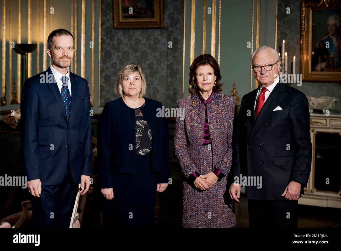 Re Carl Gustaf e la regina Silvia con i premi Nobel per la pace Aliaksei Kolchyn e Alena Laptisionak di Ales Bialiatski in Bielorussia alla R Foto Stock