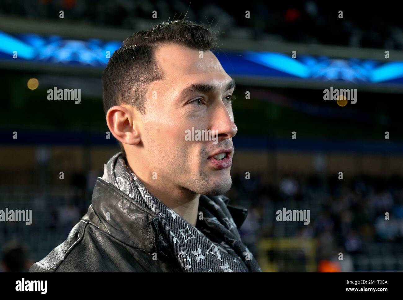 20131023 - BRUXELLES, BELGIO: Silvio Proto, portiere di Anderlecht, ha raffigurato nel corso di una partita di calcio tra la squadra belga RSC Anderlecht e la squadra francese PSG (Paris Saint-Germain), la terza partita del Gruppo C della Champions League Group, mercoledì 23 ottobre 2013 a Bruxelles. BELGA PHOTO VIRGINIE LEFOUR Foto Stock