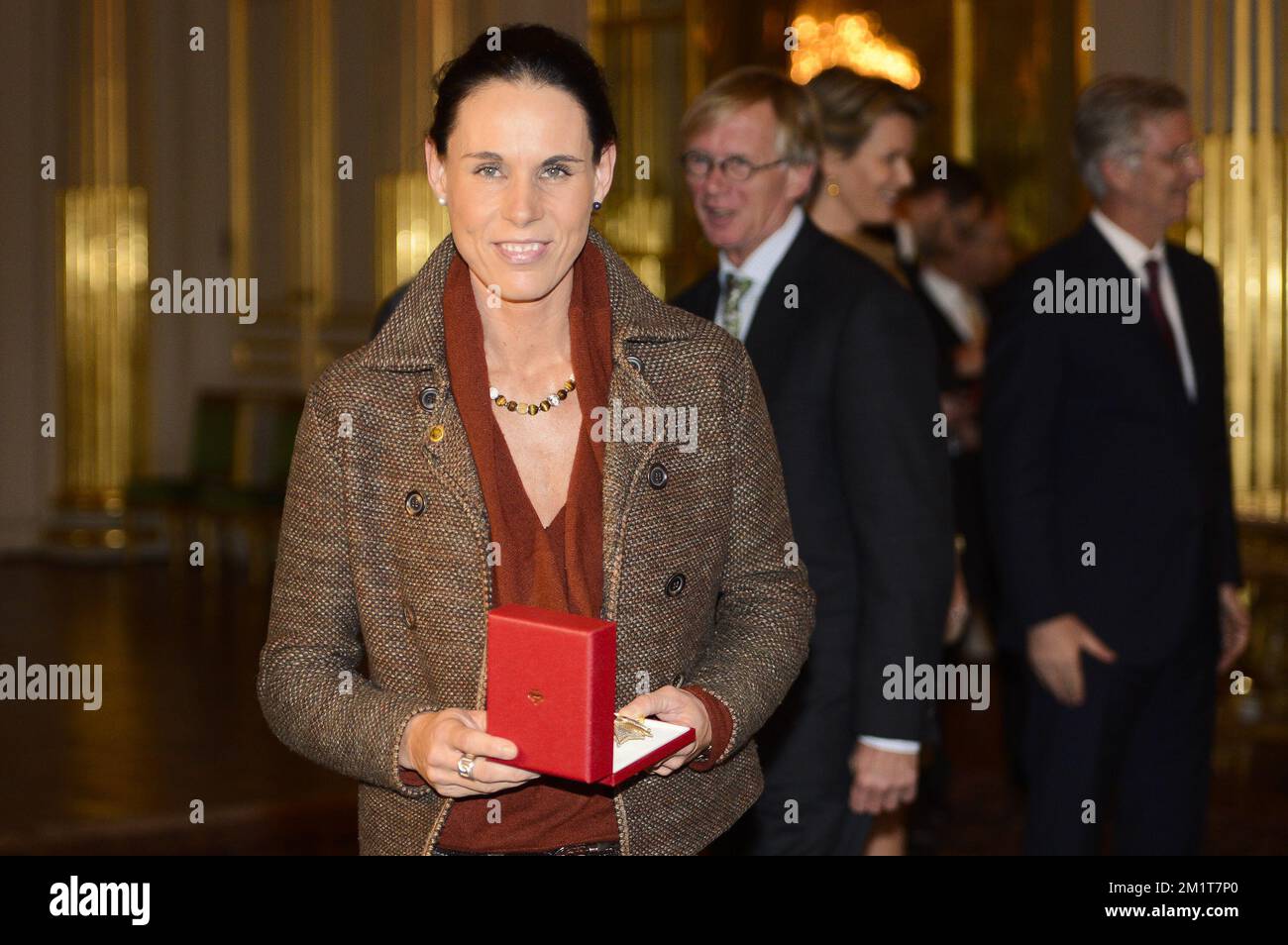 20131119 - BRUXELLES, BELGIO: Michele Georges, vincitore della medaglia olimpica, ha raffigurato durante la cerimonia dedicata alle persone che hanno ricevuto nel 2018 un titolo nobiliare, martedì 19 novembre 2013, al Palazzo reale di Bruxelles. FOTO DI BELGA LAURIE DIEFFEMBACQ Foto Stock