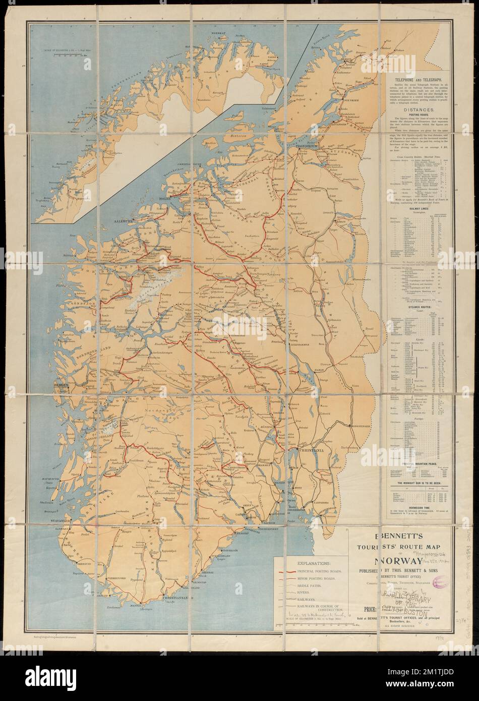 Bennett's Tourists' route map of Norway , Railroads, Norway, Maps, Roads, Norvegia, Mappe, Norvegia, Mappe, mappe fisiche Norman B. Leventhal Map Center Collection Foto Stock