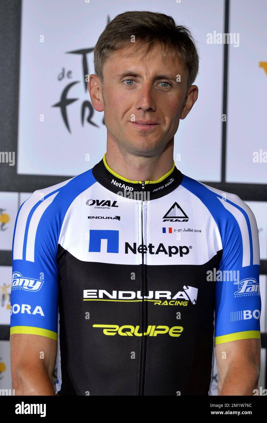 Il polacco Bartosz Huzarski del Team NetApp-Endura ha illustrato alla presentazione della gara, due giorni prima della 'Grande partenza' dell'edizione 2014 del Tour de France, a Leeds, Regno Unito, giovedì 03 luglio 2014. L'edizione 101th del Tour de France inizia con la tappa Leeds - Harrogate. Foto Stock