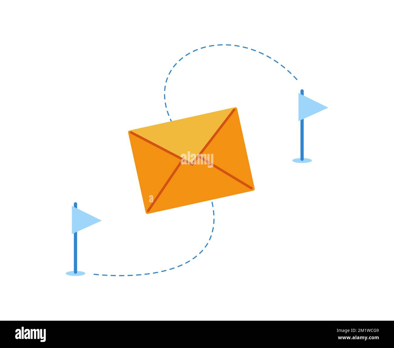 Consegna della posta da punto a punto. Busta di carta da posta rossa. Illustrazione Vettoriale