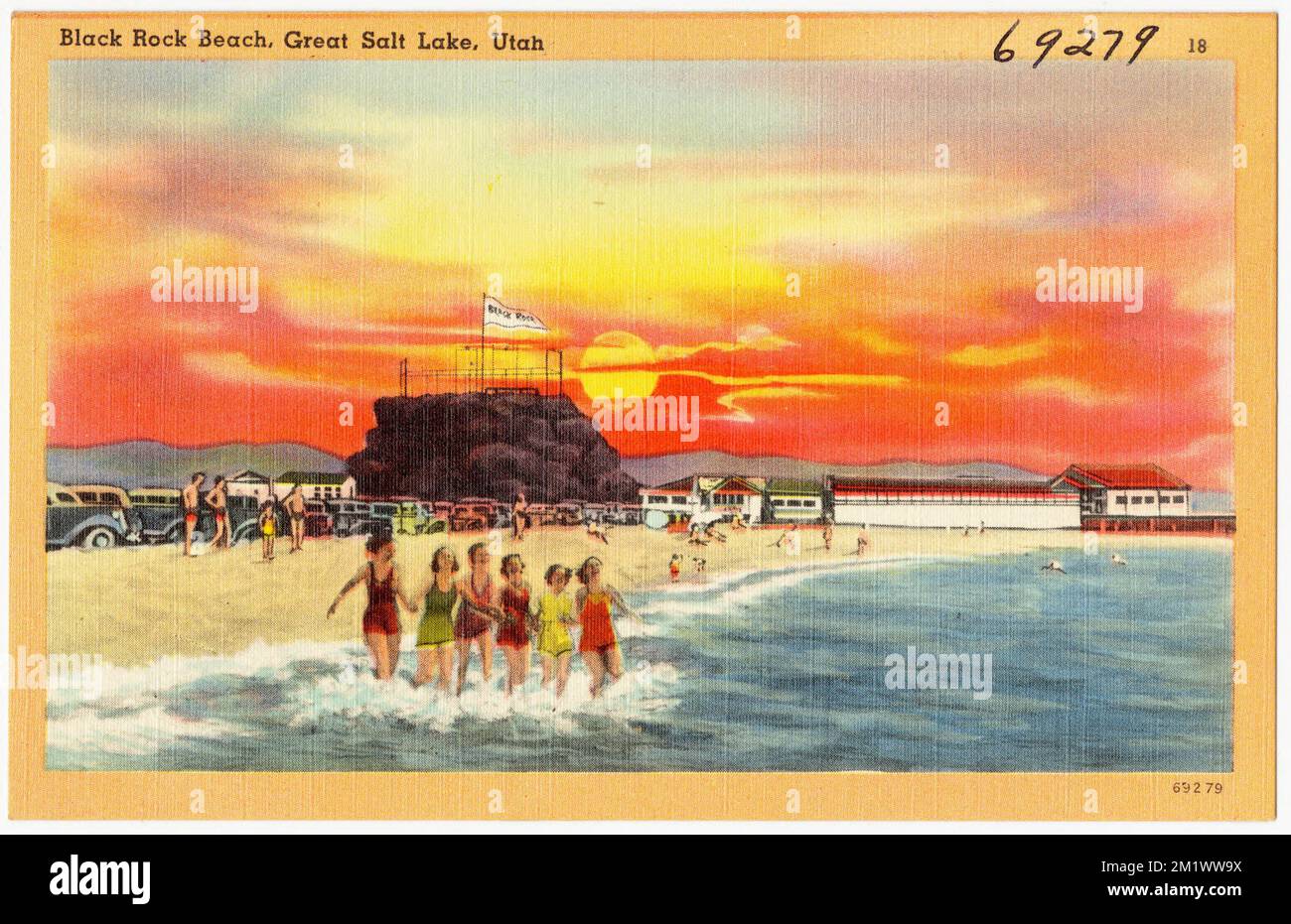 Black Rock Beach, Great Salt Lake, Utah , spiagge, Tichnor Brothers Collection, Cartoline degli Stati Uniti Foto Stock