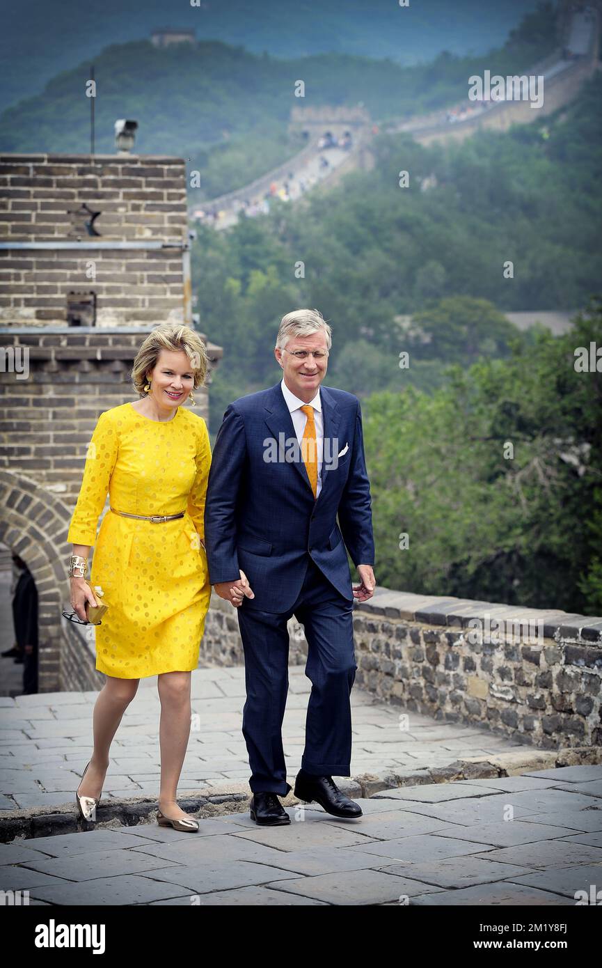 20150623 - PECHINO, CINA: La regina Mathilde del Belgio e il re Filippo - Filip del Belgio ha raffigurato durante una visita alla Grande Muraglia cinese, a Pechino, il quarto giorno di una visita reale in Cina, martedì 23 giugno 2015, in Cina. FOTO DI BELGA YORICK JANSENS Foto Stock