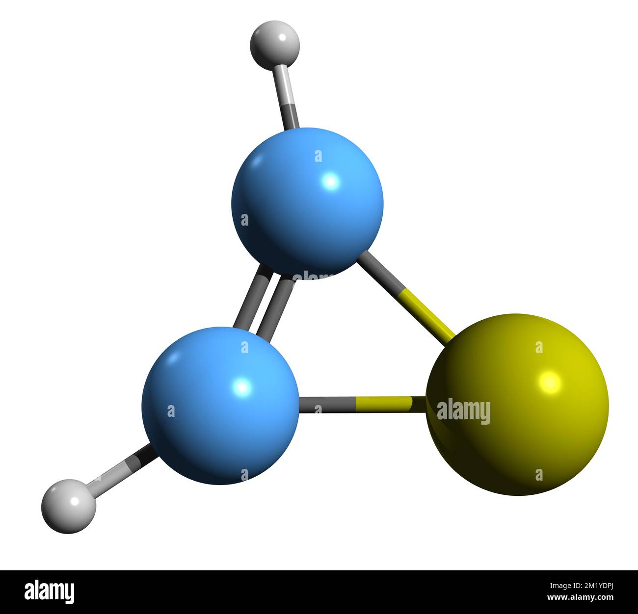 3D immagine della formula scheletrica di Thiirene - struttura chimica molecolare del composto organosolfo isolato su sfondo bianco Foto Stock
