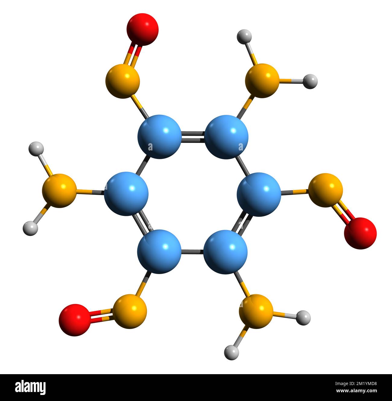 3D immagine del triaminotrinitrobenzene formula scheletrica - struttura chimica molecolare del TATB esplosivo aromatico isolato su sfondo bianco Foto Stock