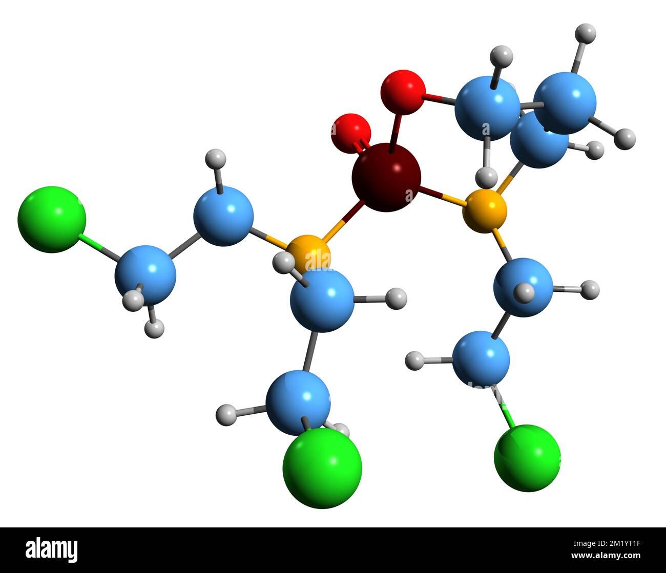 3D immagine di Trofosfamide formula scheletrica - struttura chimica molecolare dell'agente alchilante della senape azotata isolato su sfondo bianco Foto Stock