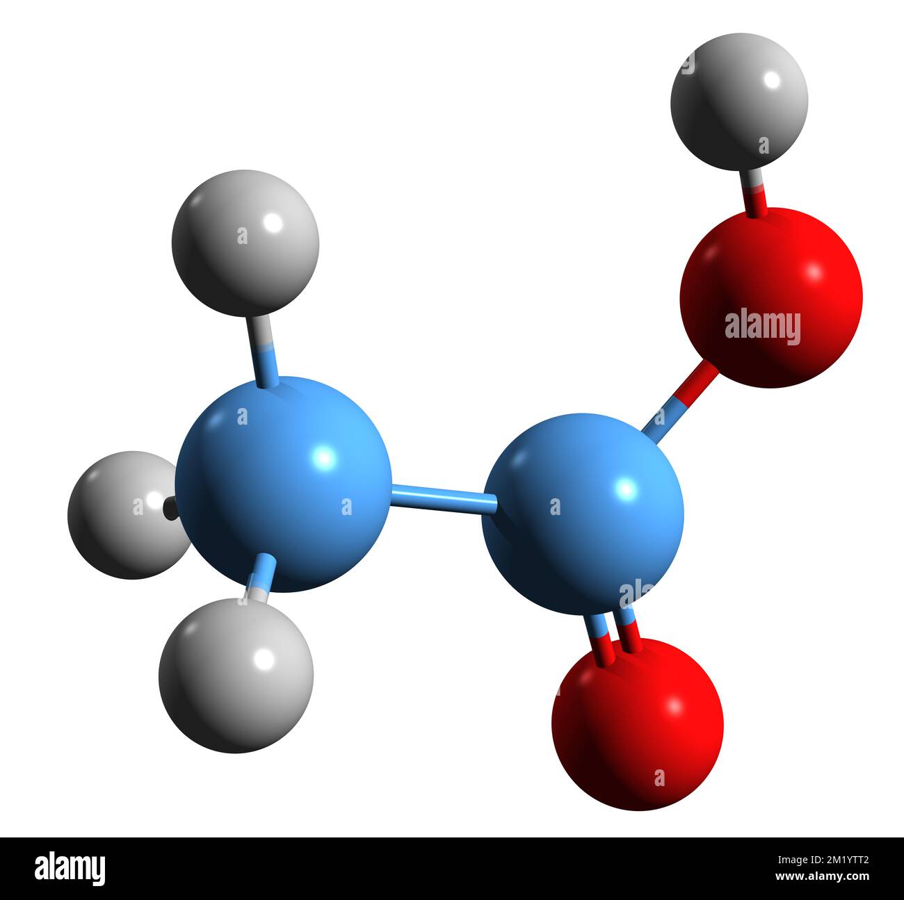 3D immagine della formula scheletrica dell'acido acetico - struttura chimica molecolare dell'acido etanoico isolato su sfondo bianco Foto Stock