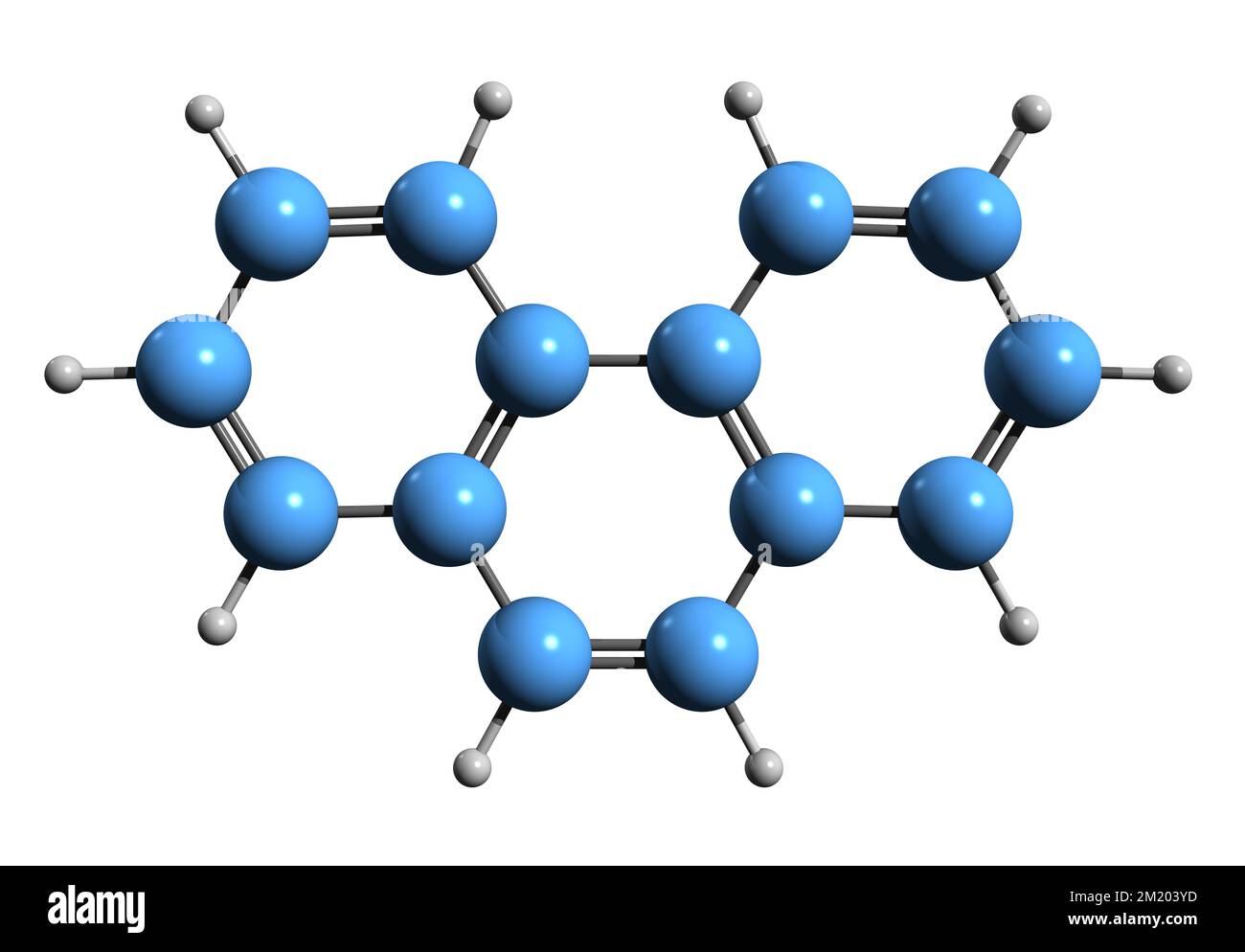 3D immagine di formula scheletrica fenantrenica - struttura chimica molecolare di idrocarburo aromatico policiclico isolato su sfondo bianco Foto Stock