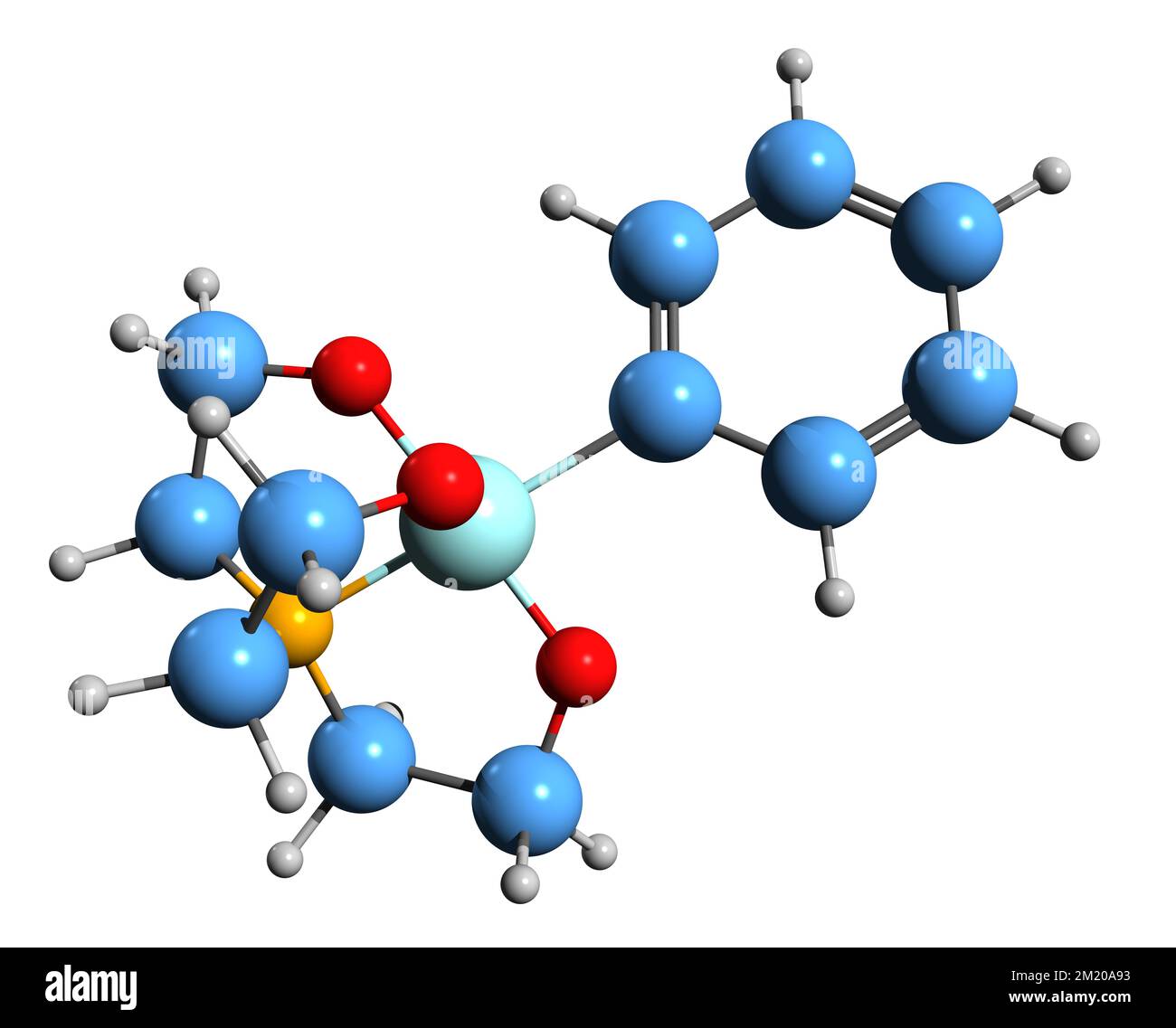 3D immagine della formula scheletrica fenilsilatrana - struttura chimica molecolare della sostanza chimica convulsiva isolata su sfondo bianco Foto Stock