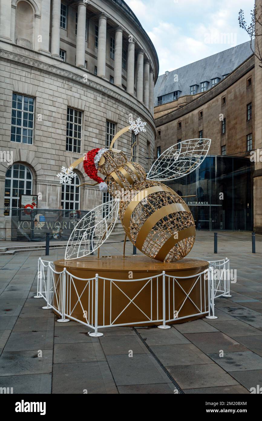 Decorazione dell'ape di Natale. Centro di Manchester. Foto Stock