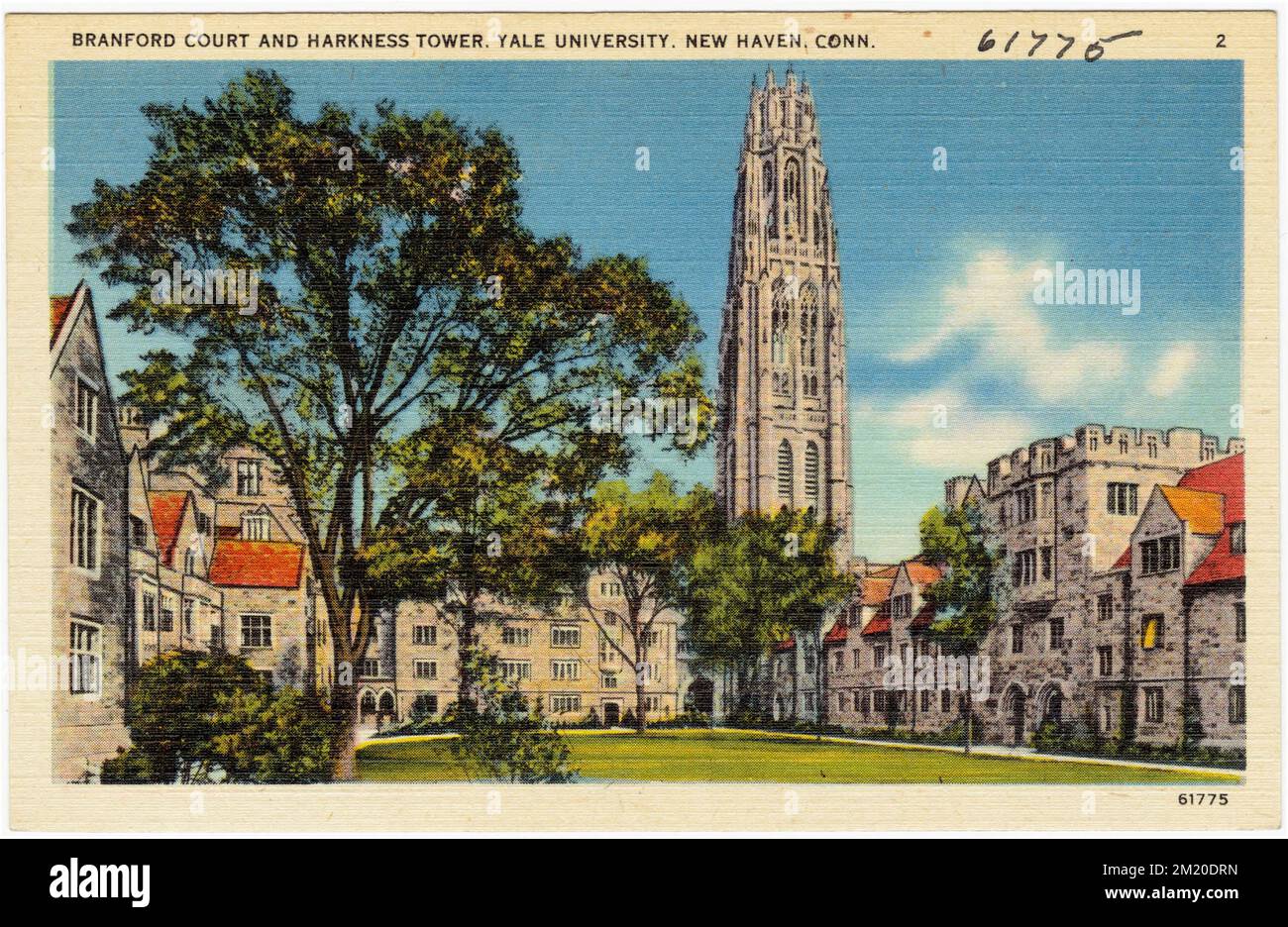 Branford Court and Harkness Tower, Yale University, New Haven, Conn , Università e college, Tichnor Brothers Collection, cartoline degli Stati Uniti Foto Stock