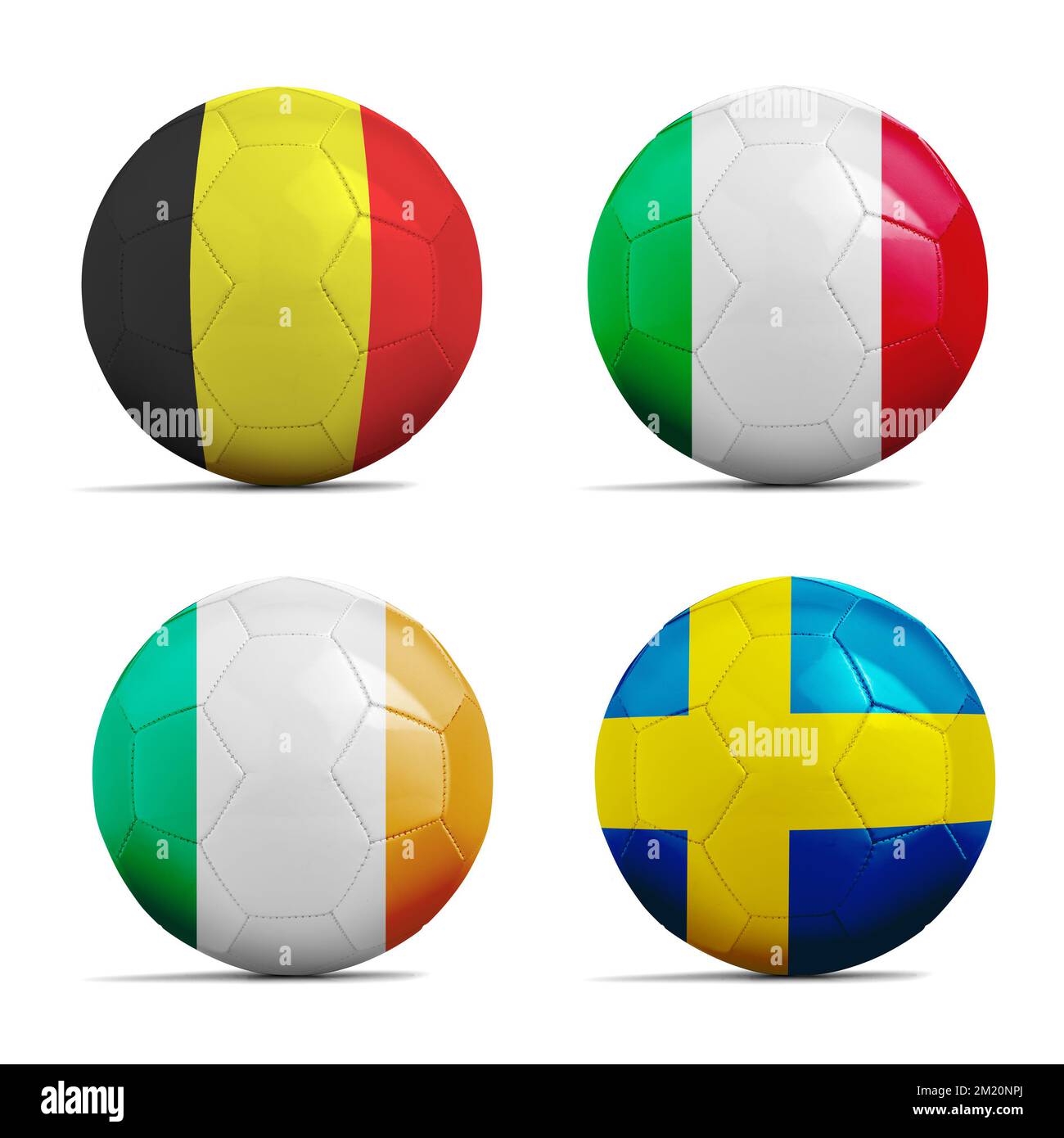Quattro palloni da calcio con il gruppo e team bandiere, calcio Euro Cup 2016. Foto Stock