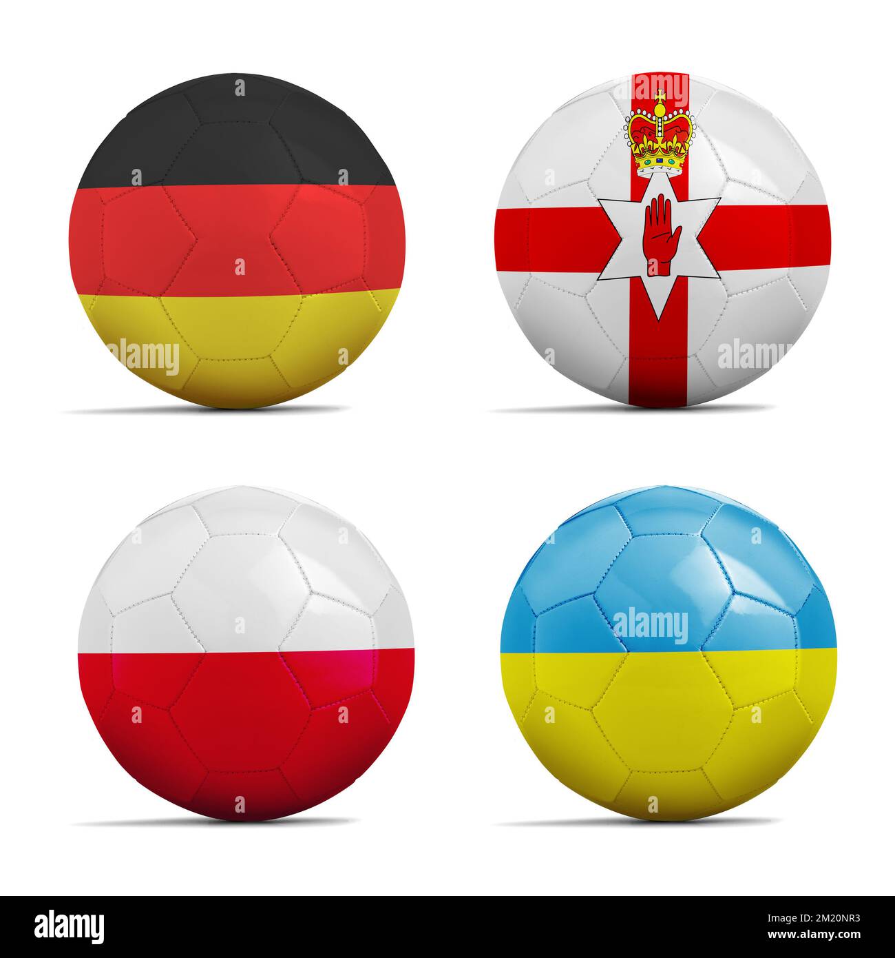 Quattro palloni da calcio con gruppo C flag team, calcio Euro Cup 2016. Foto Stock