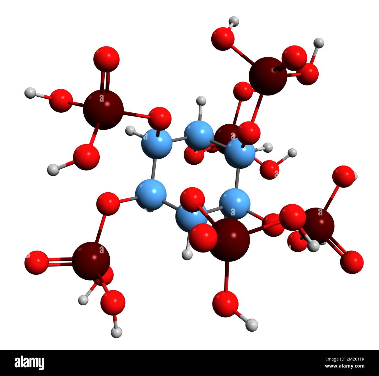 3D immagine della formula scheletrica dell'acido fitico - struttura chimica molecolare dell'inositolo esakisfosfato isolato su sfondo bianco Foto Stock