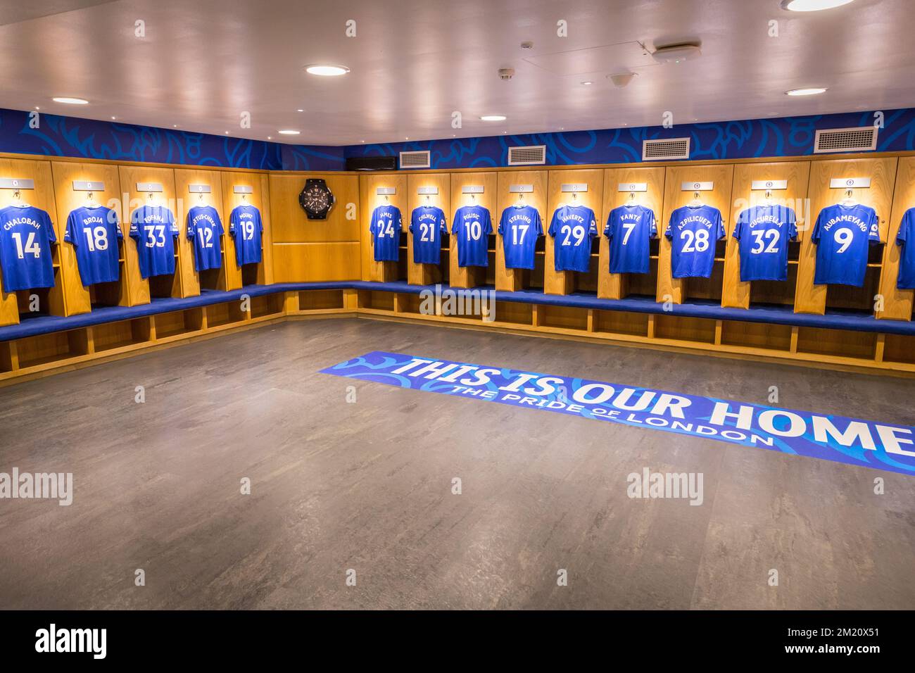 Spogliatoio del Chelsea Football Club allo Stamford Bridge Stadium Foto Stock