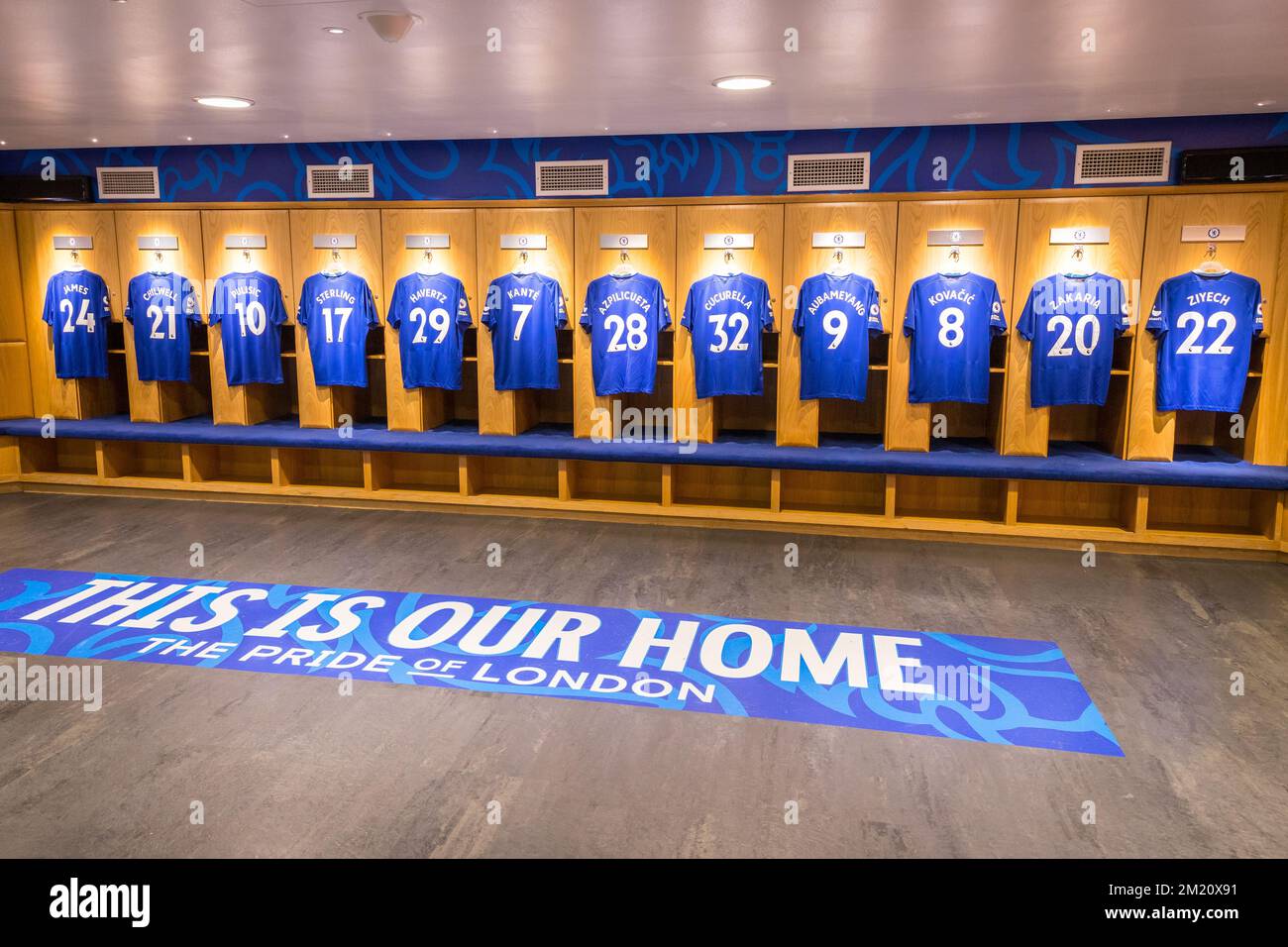 Spogliatoio del Chelsea Football Club allo Stamford Bridge Stadium Foto Stock